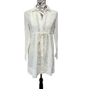 Zara White Smocked Button-Front Cotton Shirt Sz-Small
